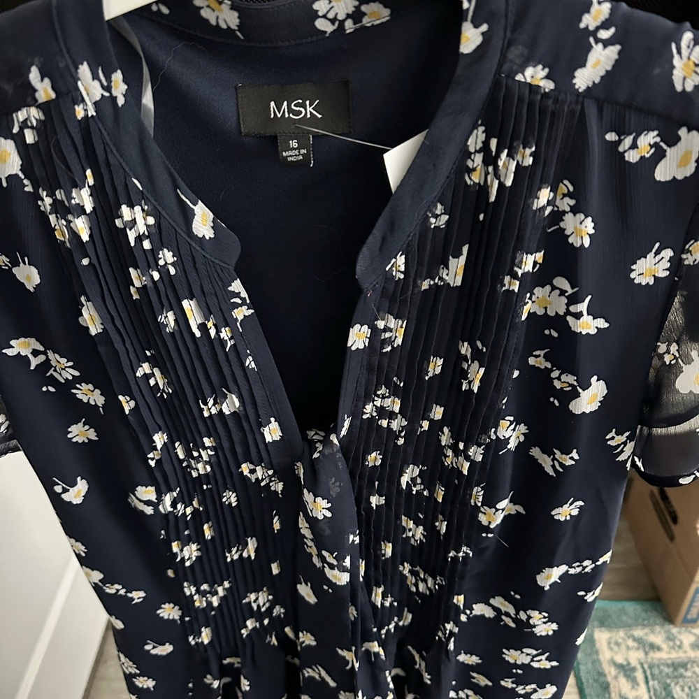 MSK Navy Dress with White and Yellow Floral Pattern